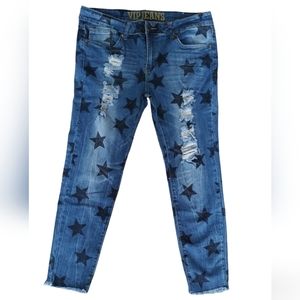 VIP Distressed Cropped Skinny Jeans with Stars Sz.13/14